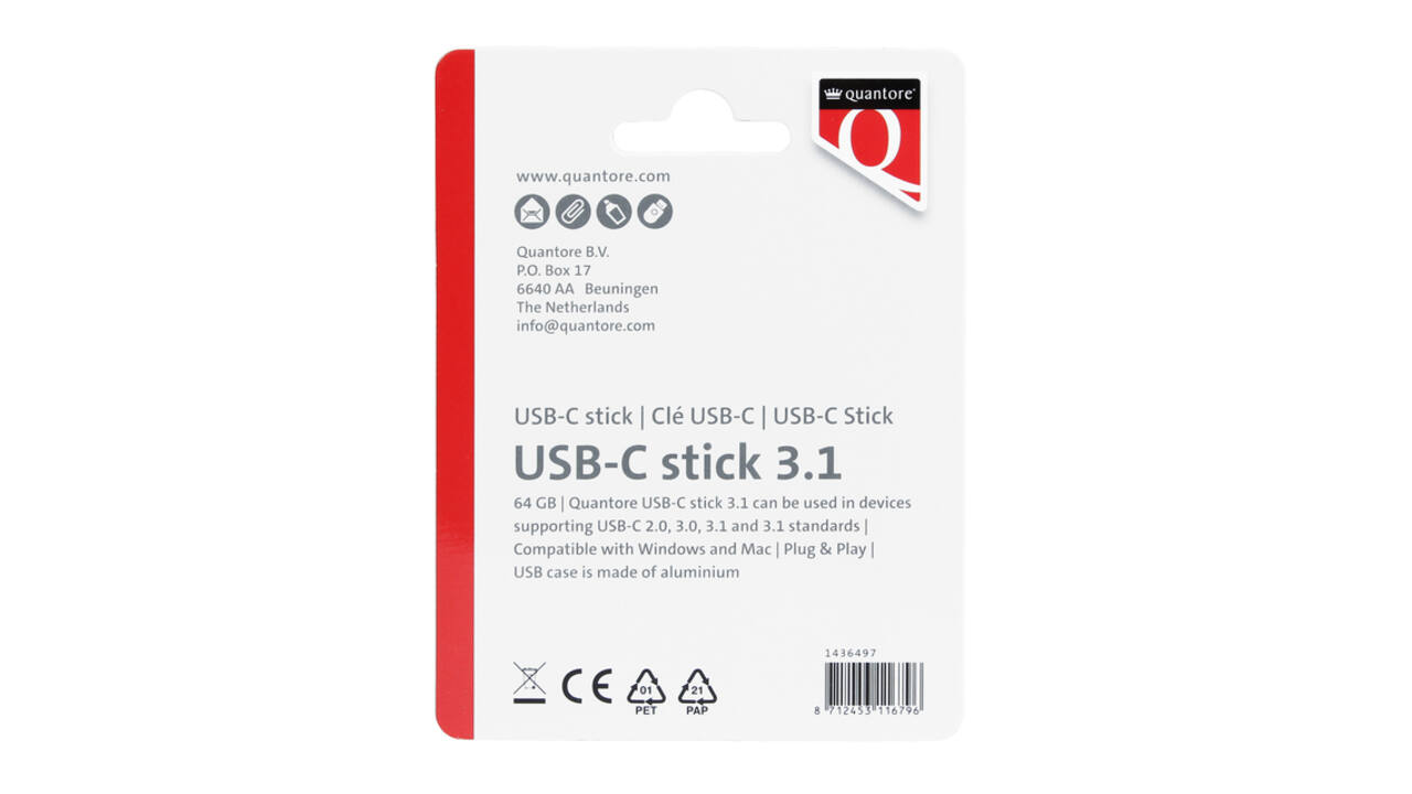 USB stick 3.1 Quantore USB-C 64GB zilver