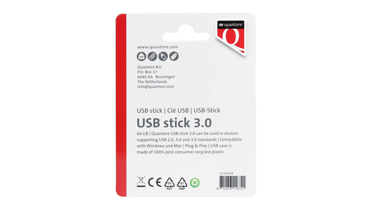 USB stick 3.0 Quantore USB-A 64GB zwart
