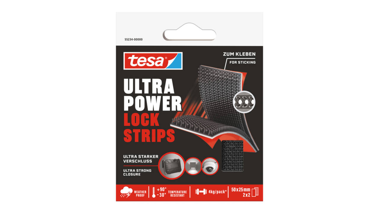 Klittenband tesa Ultra Power Lock Strips 50x25mm 2 strips zwart