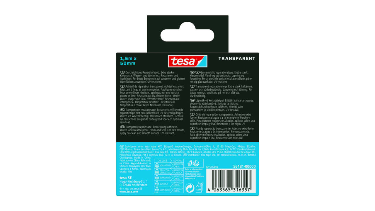 Reparatietape tesa Ultra Power Onderwater transparant 50mmx1,5m