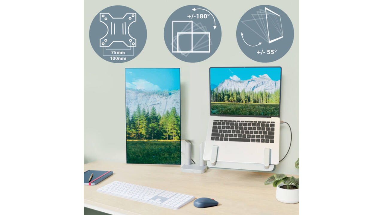 Monitor- en laptoparm Leitz Ergo ruimtebesparend dubbel grijs