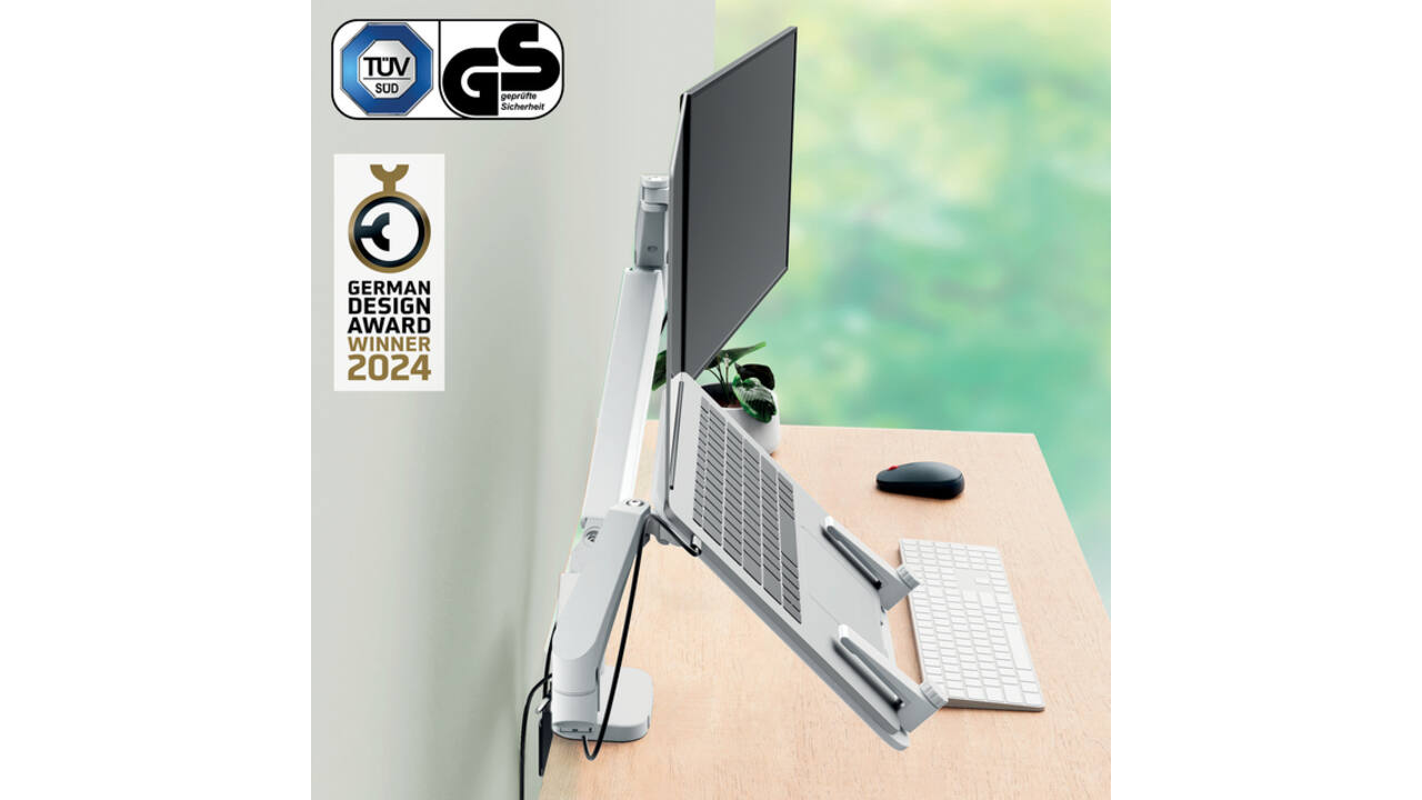 Monitor- en laptoparm Leitz Ergo ruimtebesparend dubbel grijs
