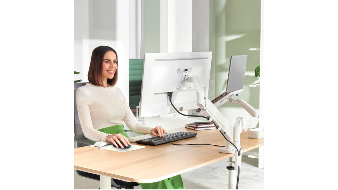 Monitor- en laptoparm Leitz Ergo ruimtebesparend dubbel grijs