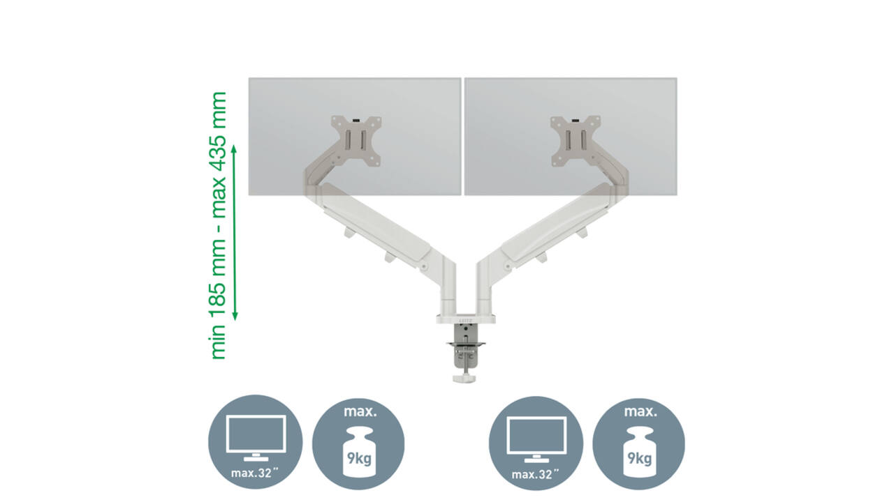 Monitorarm Leitz Ergo ruimtebesparend dubbel grijs