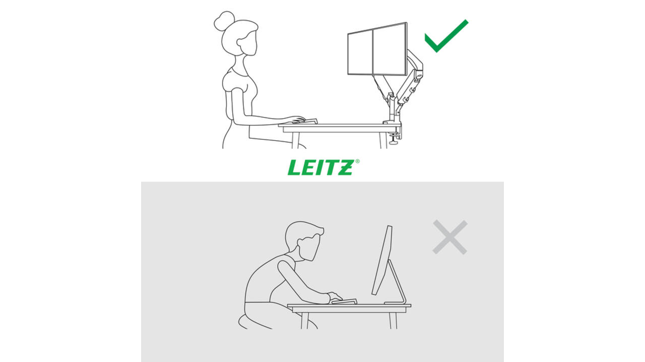Monitorarm Leitz Ergo ruimtebesparend dubbel grijs