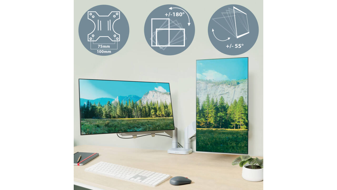 Monitorarm Leitz Ergo ruimtebesparend dubbel grijs