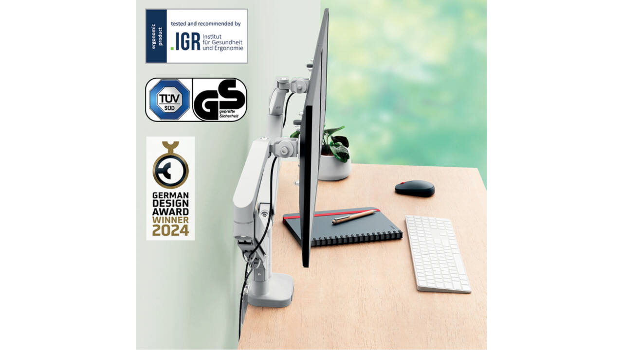 Monitorarm Leitz Ergo ruimtebesparend dubbel grijs
