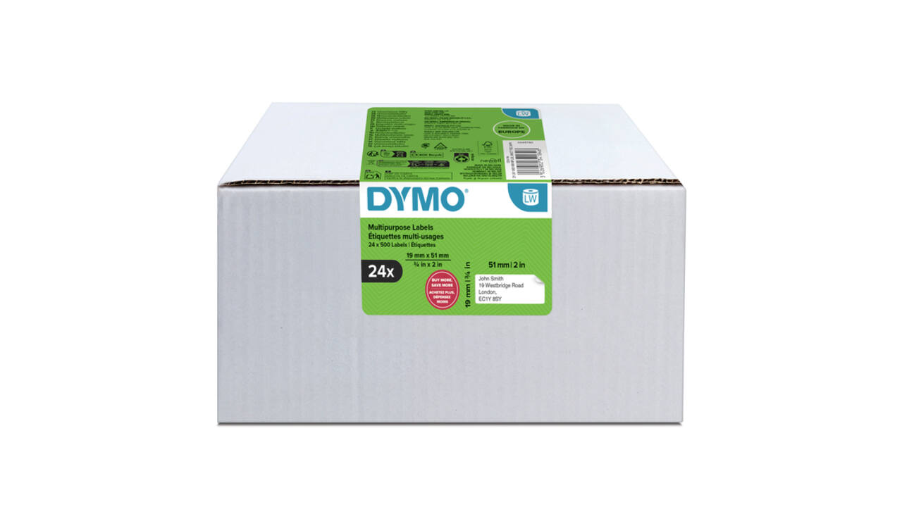 Etiket Dymo LabelWriter multifunctioneel 19x51mm 24 rollen á 500 stuks wit