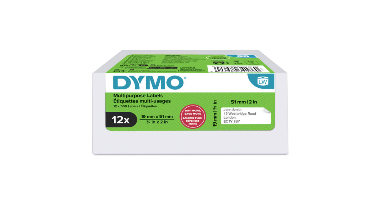Etiket Dymo LabelWriter multifunctioneel 19x51mm 12 rollen á 500 stuks wit