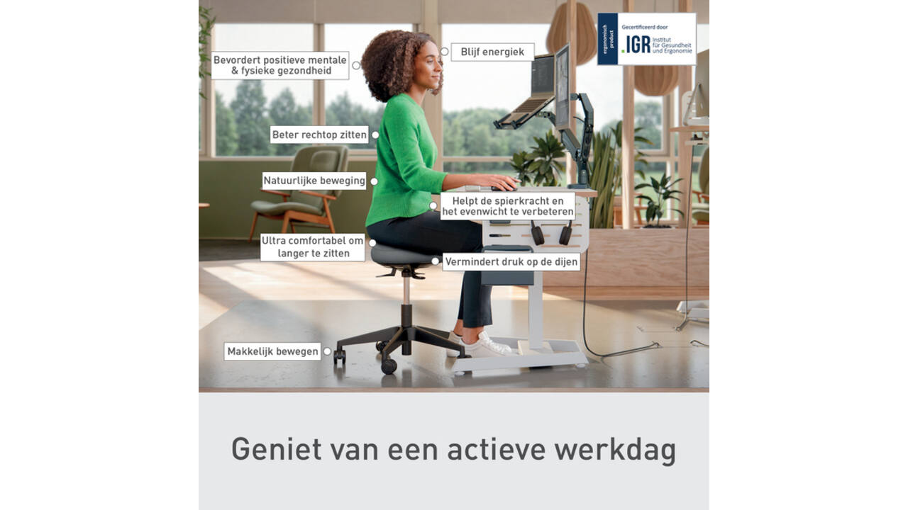 Actieve zitkruk Leitz Ergo met wieltjes en wiebelkussen