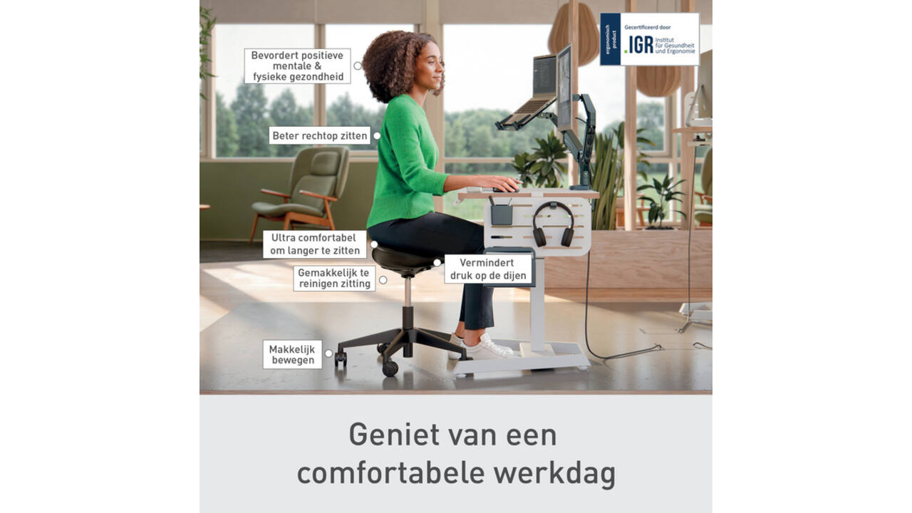 Actieve zitkruk Leitz Ergo met wieltjes en comfortzitting