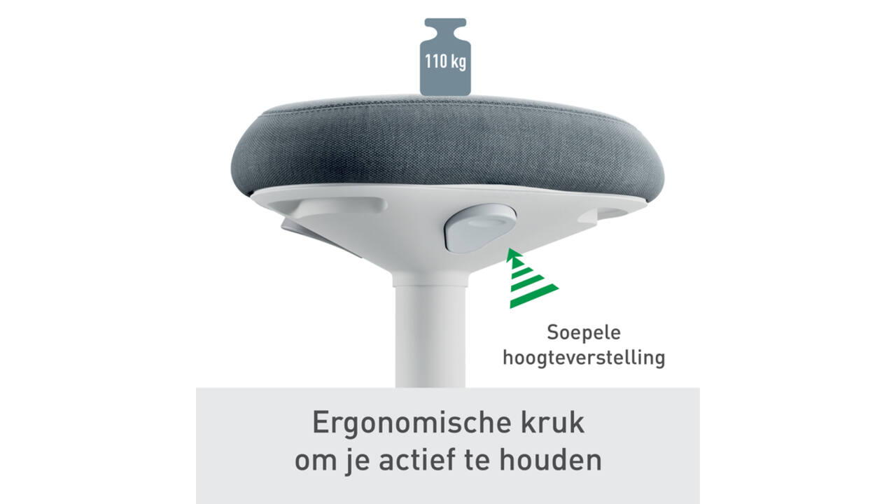 Actieve zit-sta kruk Leitz Ergo met gasveer 57-82 cm grijs
