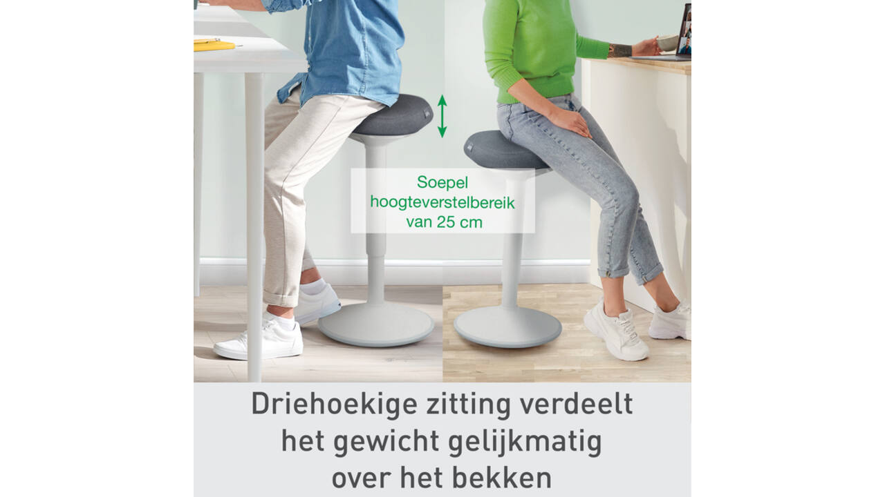 Actieve zit-sta kruk Leitz Ergo met gasveer 57-82 cm grijs