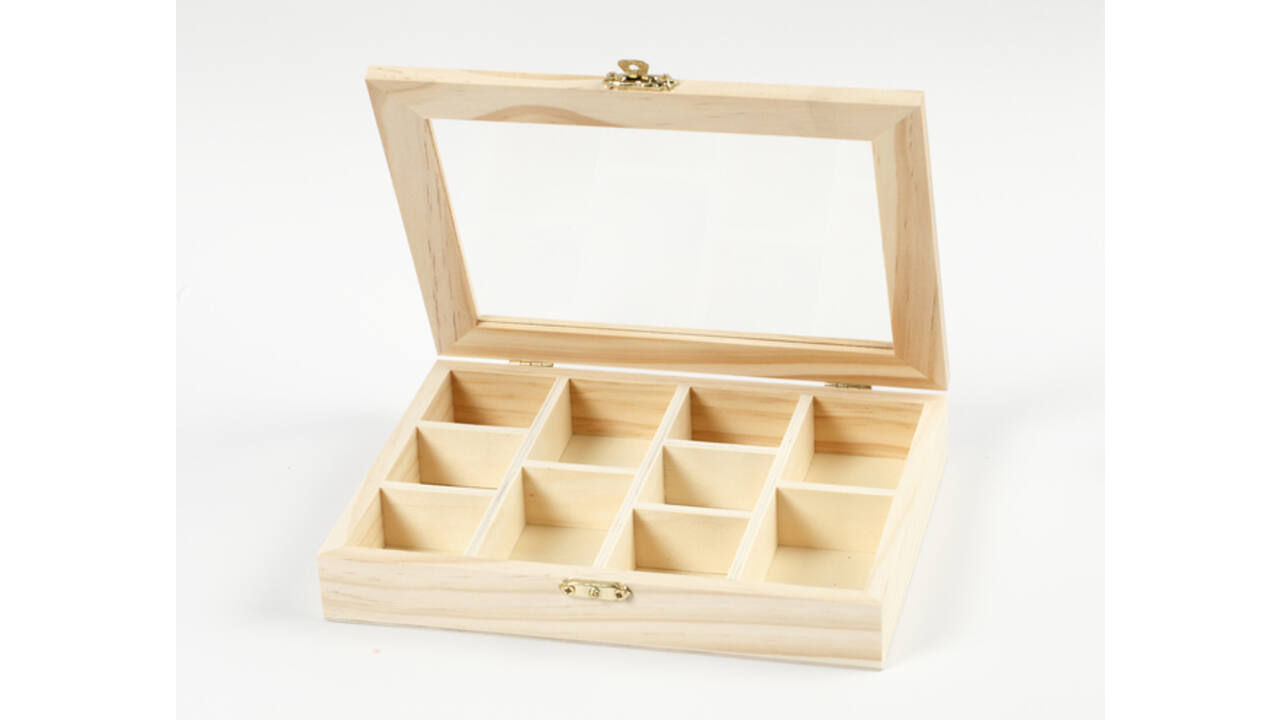 Doos Creativ Company 15.5x20.5x3.5cm hout met glazen deksel