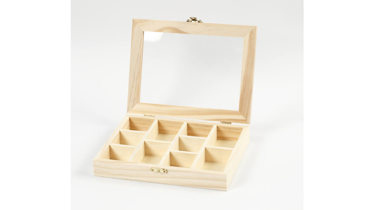 Doos Creativ Company 15.5x20.5x3.5cm hout met glazen deksel
