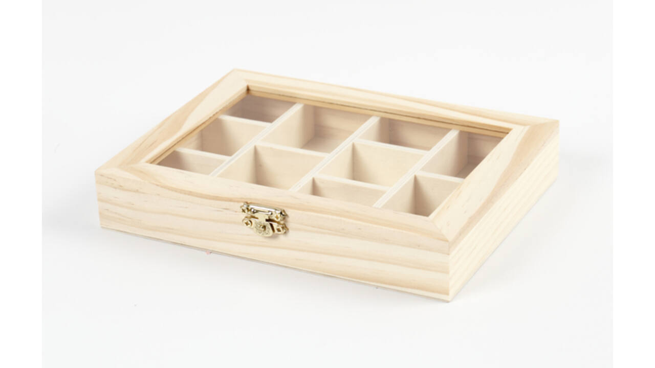 Doos Creativ Company 15.5x20.5x3.5cm hout met glazen deksel