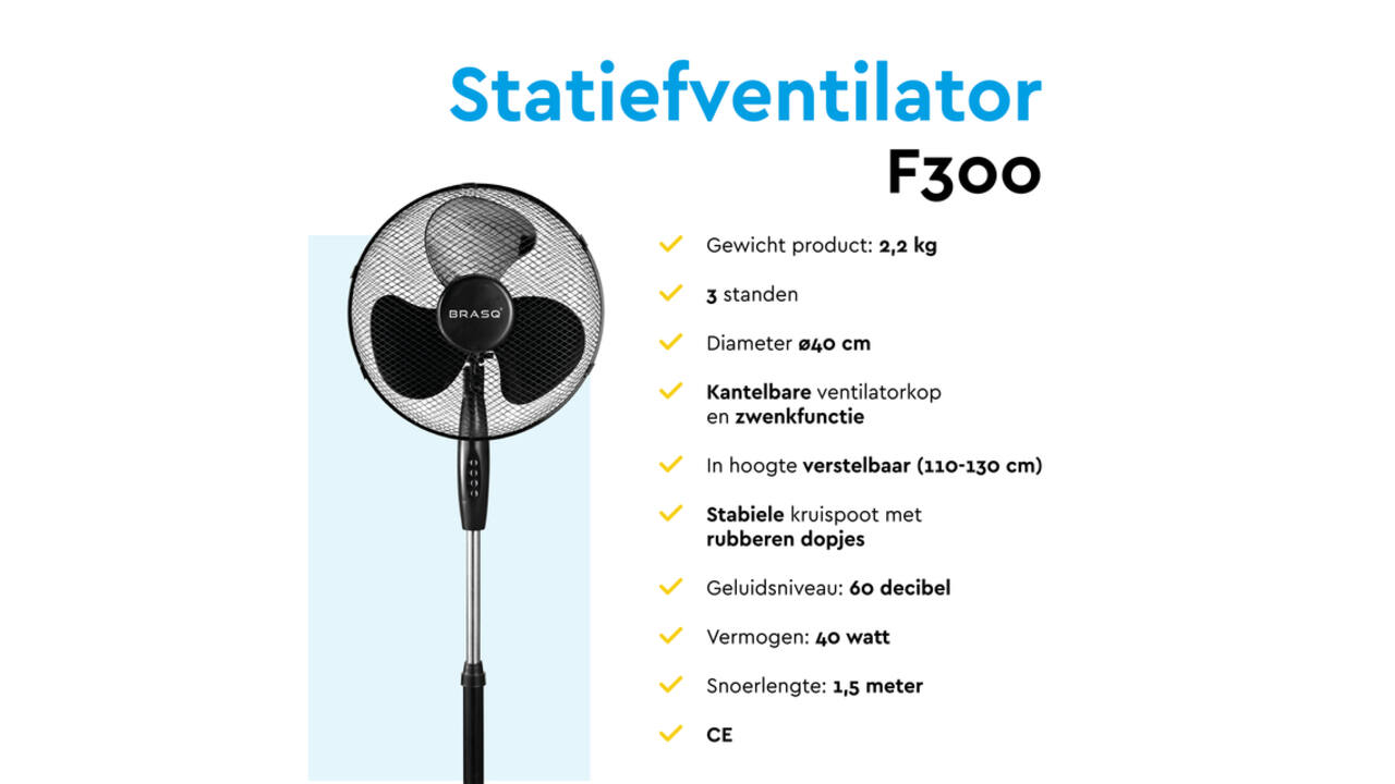 Statiefventilator BRASQ F300 Ø 40cm zwart