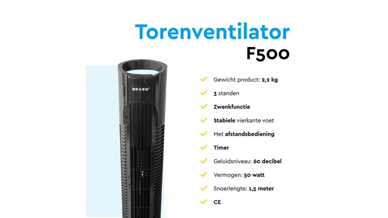 Torenventilator BRASQ F500 H79cm zwart