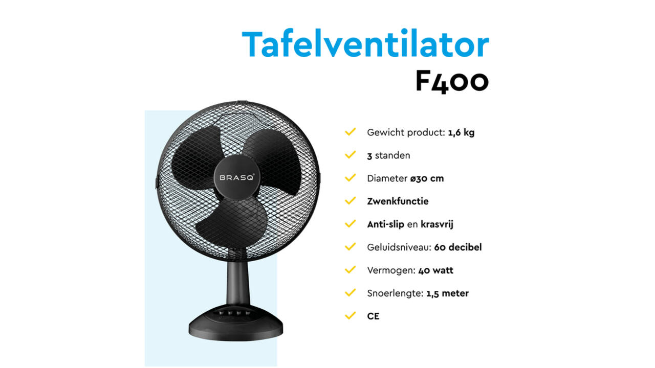 Tafelventilator BRASQ F400 Ø 30cm zwart