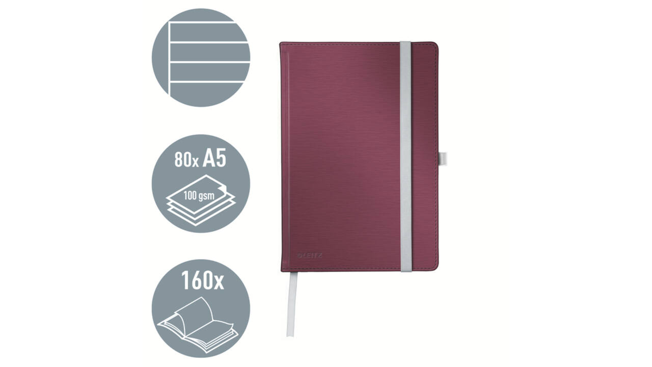 Notitieboek Leitz Style A5 lijn 160 pagina's 100gr rood