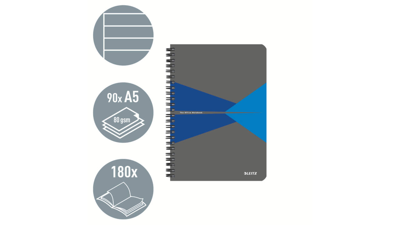 Notitieboek Leitz Office A5 lijn 180 pagina's 80gr grijs blauw