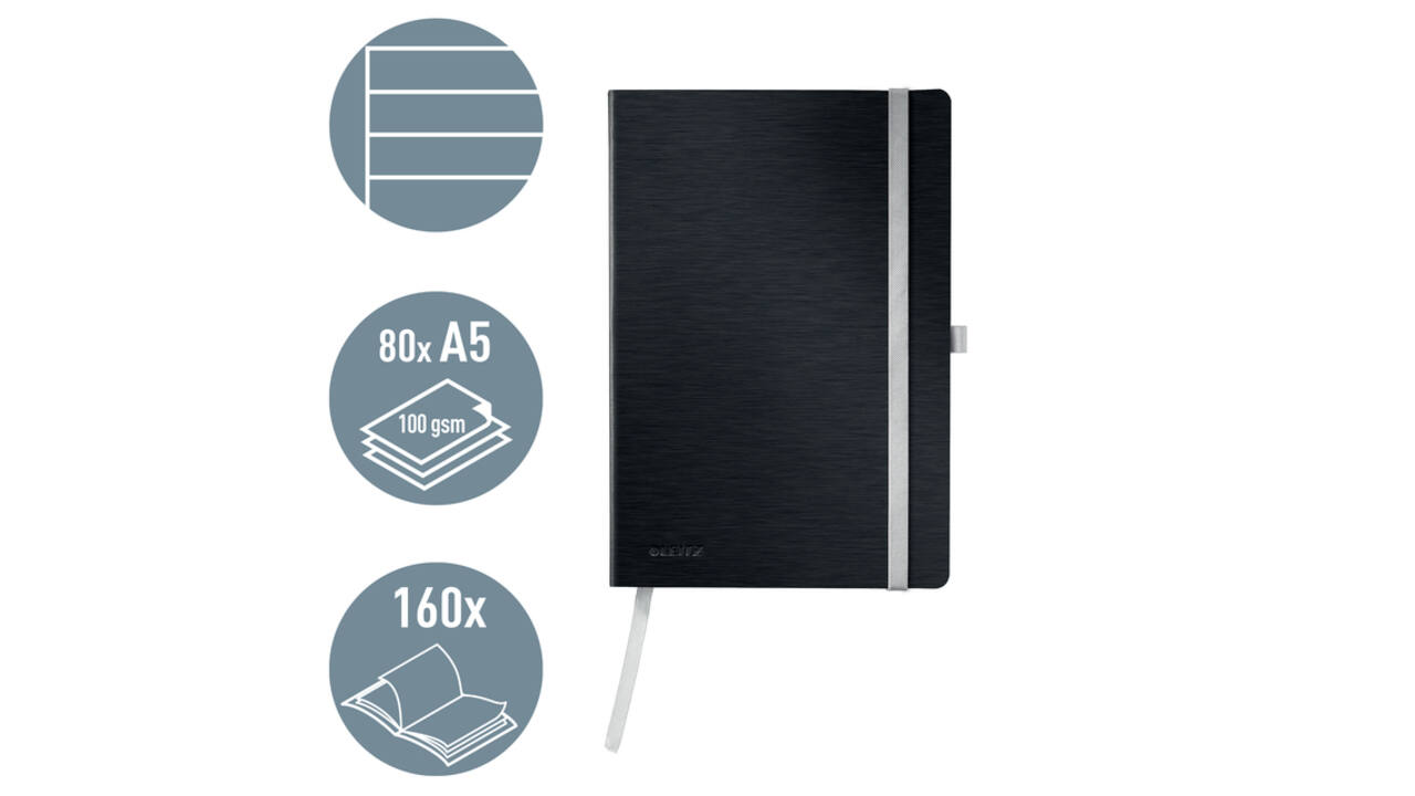 Notitieboek Leitz Style A5 lijn 160 pagina's 100gr zwart