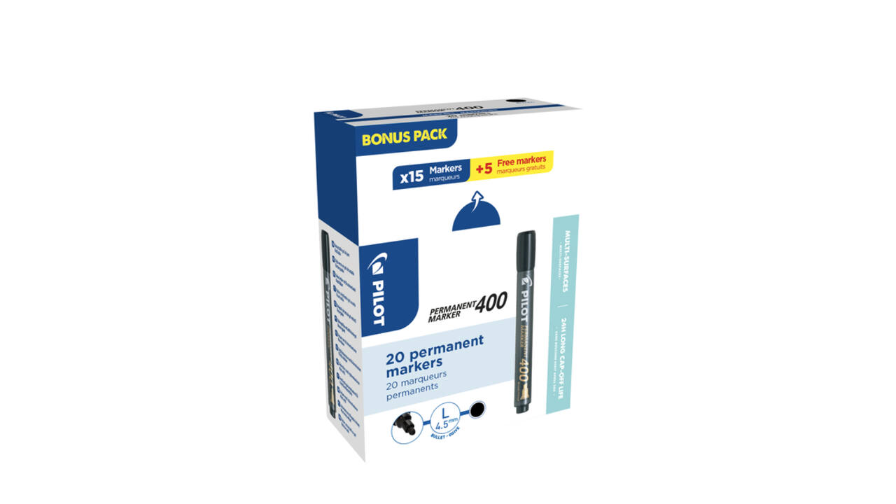 Permanent marker PILOT 400 schuin breed zwart 15+5 gratis