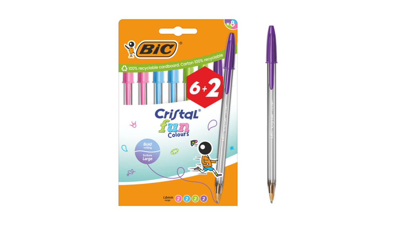 Balpen Bic Cristal Fun large assorti 6+2 gratis