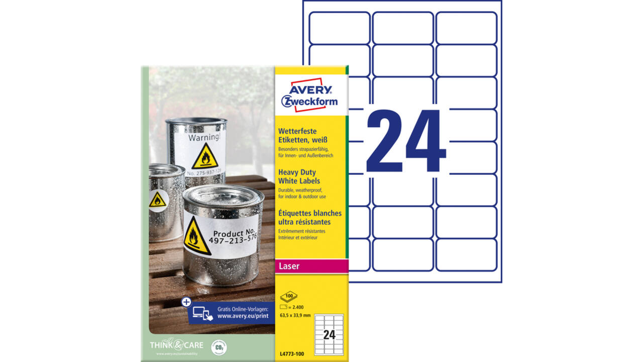 Etiket Avery L4773-100 63.5x33.9 2400 stuks