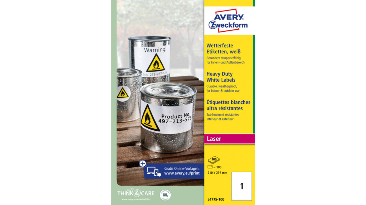 Etiket Avery L4775-100 210x297mm 100 stuks