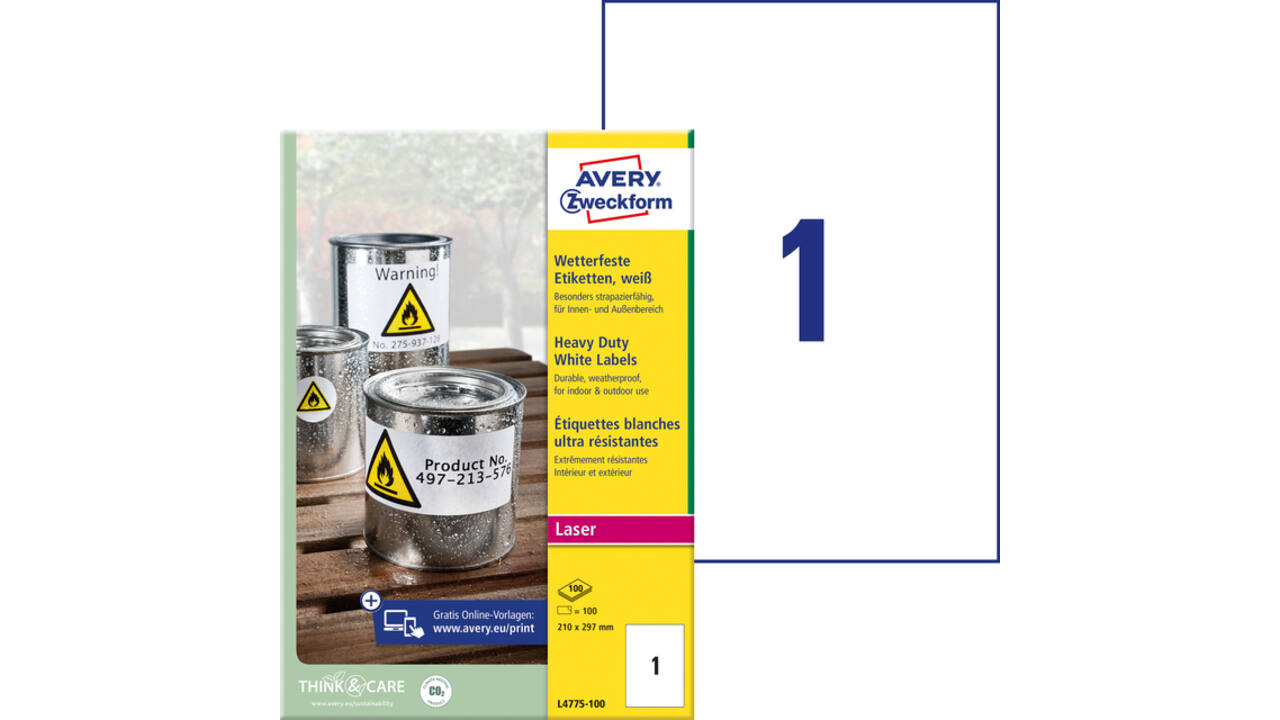 Etiket Avery L4775-100 210x297mm 100 stuks