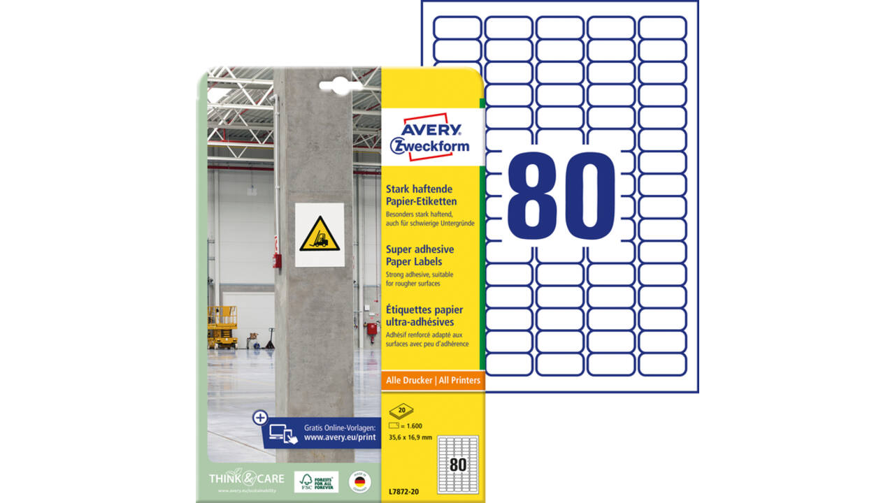 Etiket Avery L7872-20 35.6x16.9mm 1600 stuks
