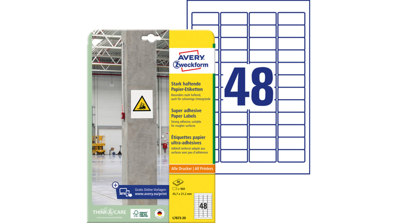 Etiket Avery L7873-20 45.7x21.2mm 960 stuks