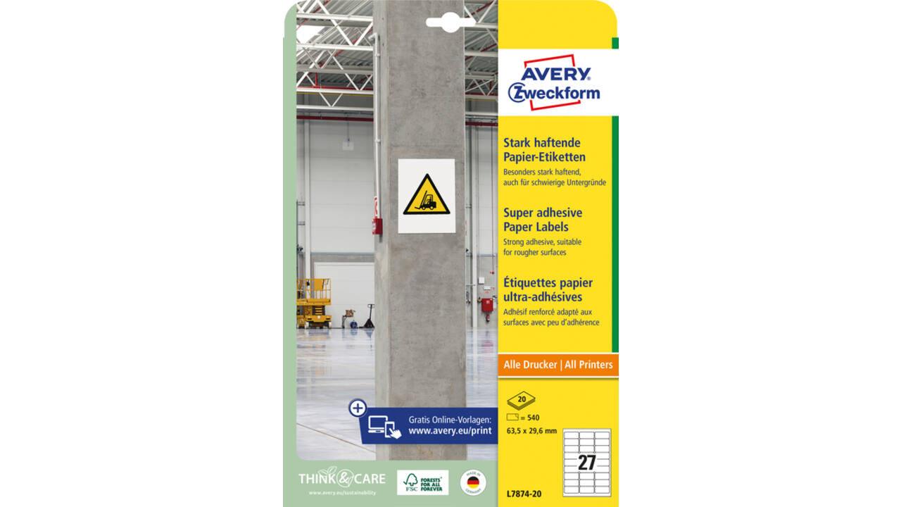 Etiket Avery L7874-20 63.5x29.6mm 540 stuks