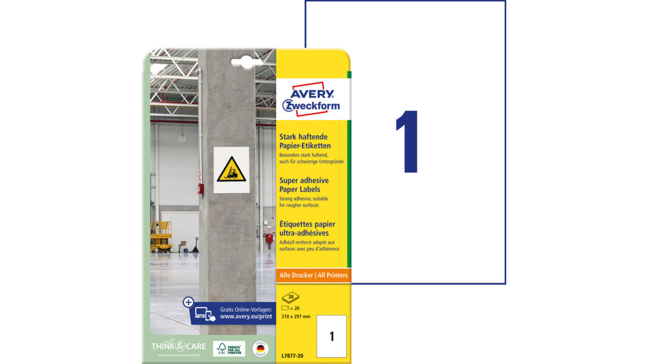 Etiket Avery L7877-20 210x297mm 20 stuks