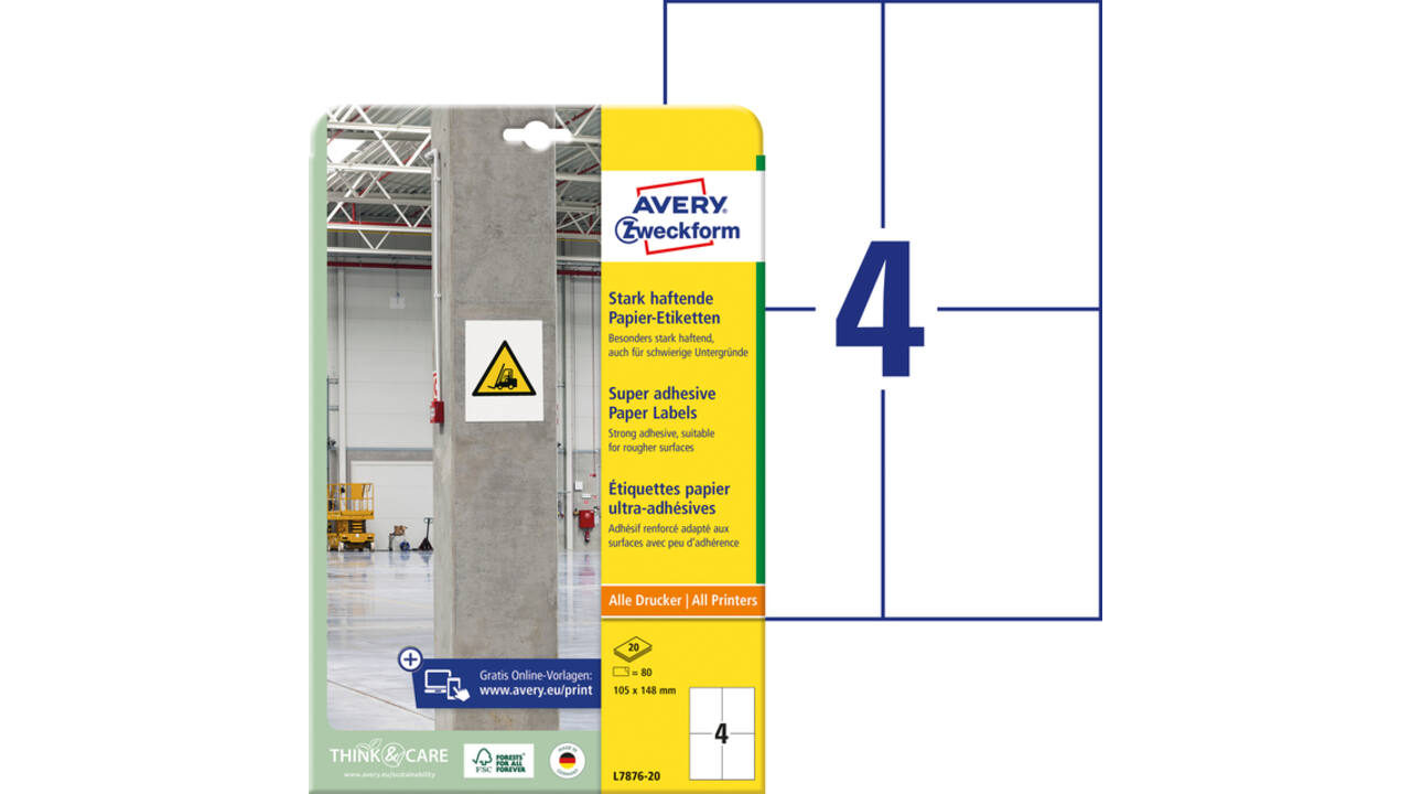 Etiket Avery L7876-20 105x148mm 80 stuks