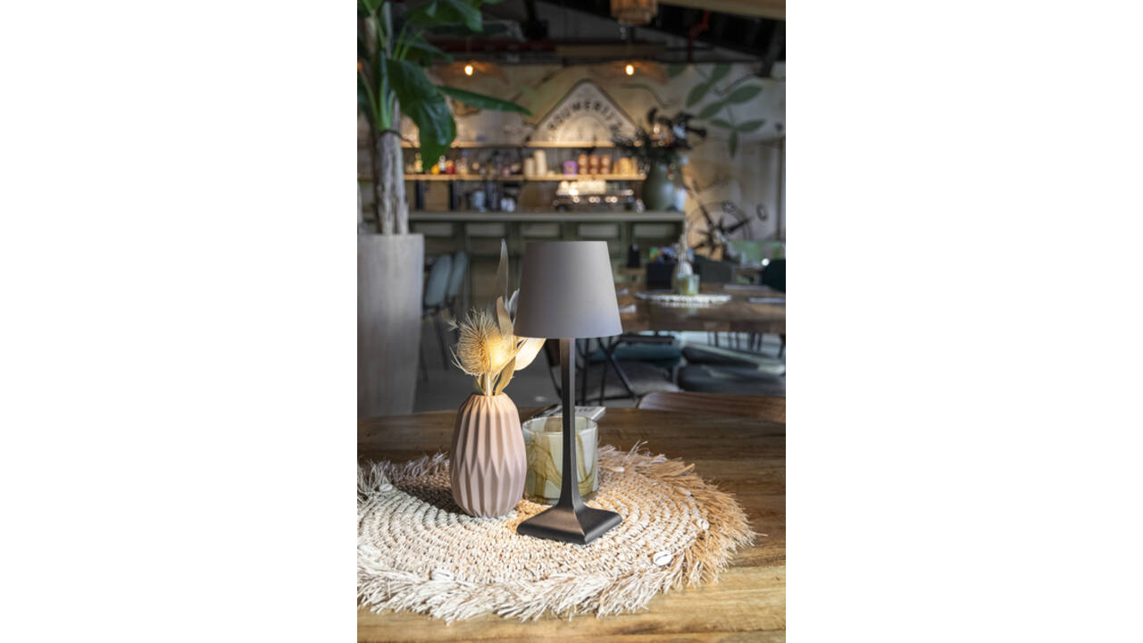 Tafellamp Securit Milano LED oplaadbaar dimbaar taupe-zwart