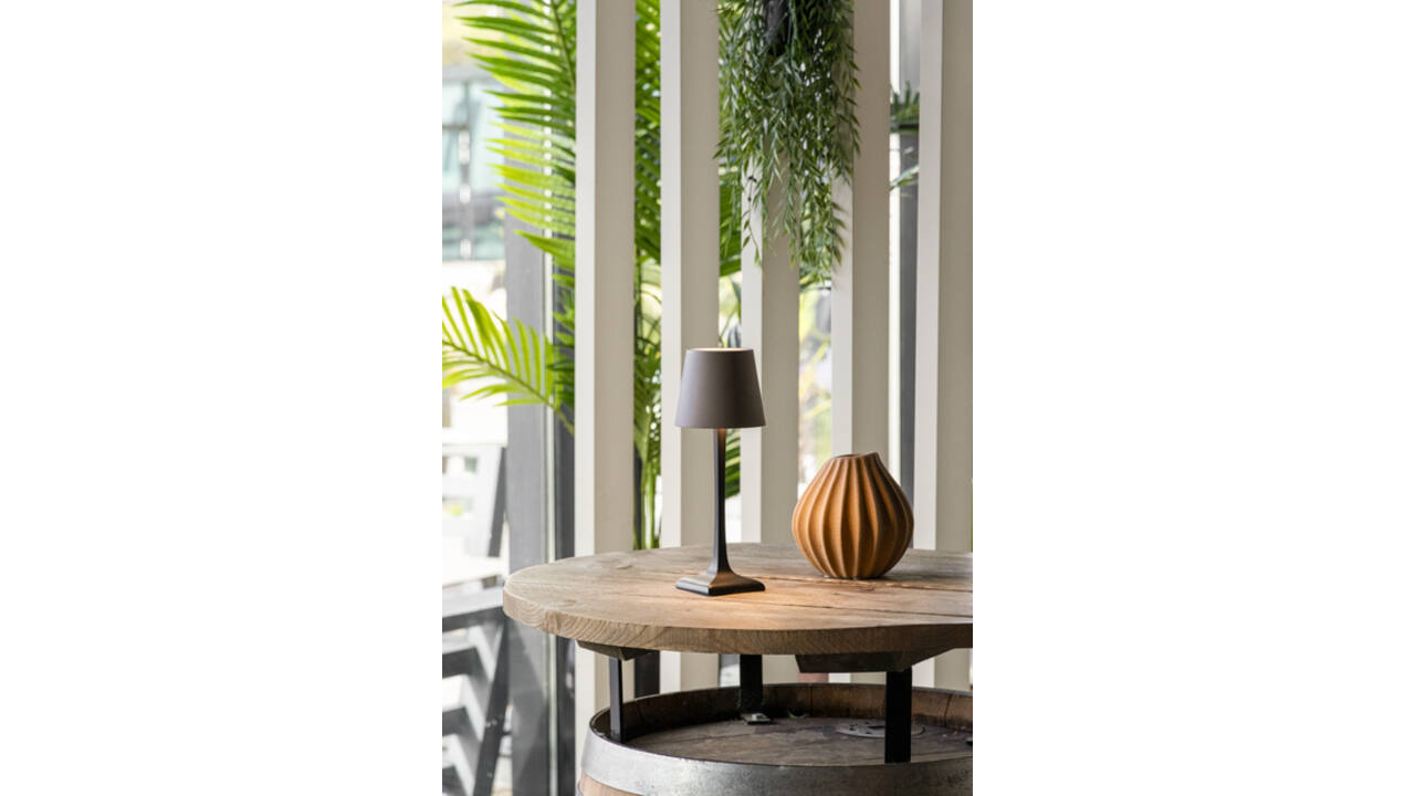 Tafellamp Securit Milano LED oplaadbaar dimbaar taupe-zwart