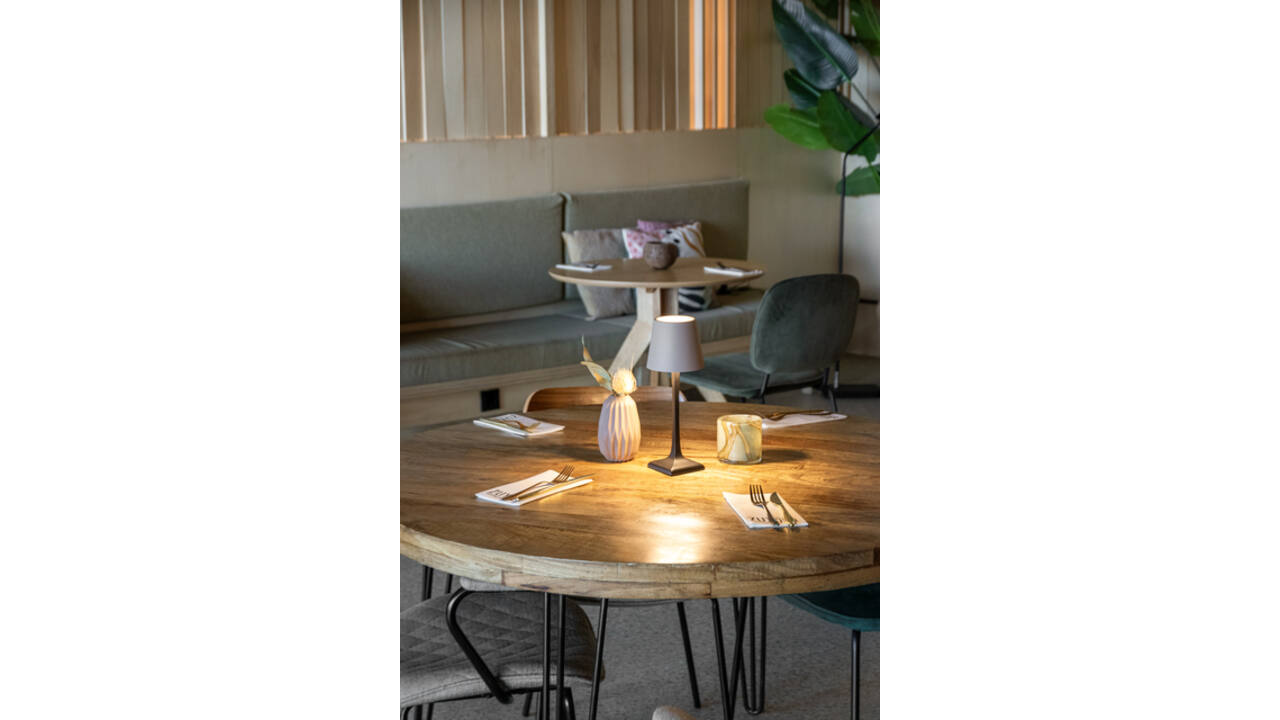 Tafellamp Securit Milano LED oplaadbaar dimbaar taupe-zwart
