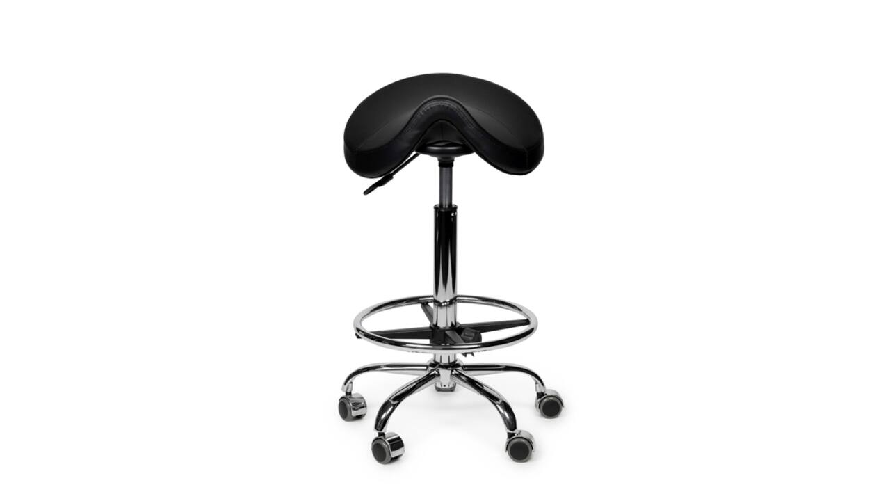 Zadelkruk Office Premium standaard met voetring harde wielen zw