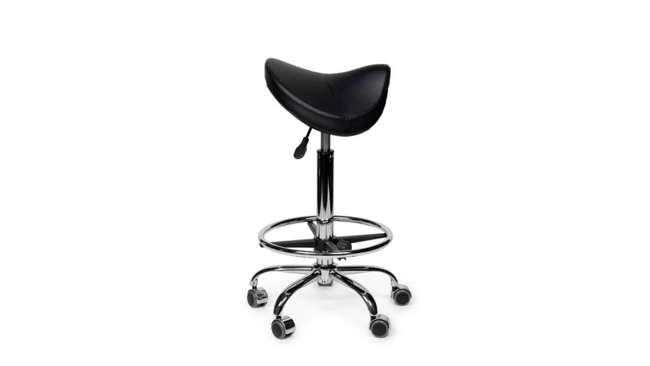 Zadelkruk Office Premium standaard met voetring harde wielen zw