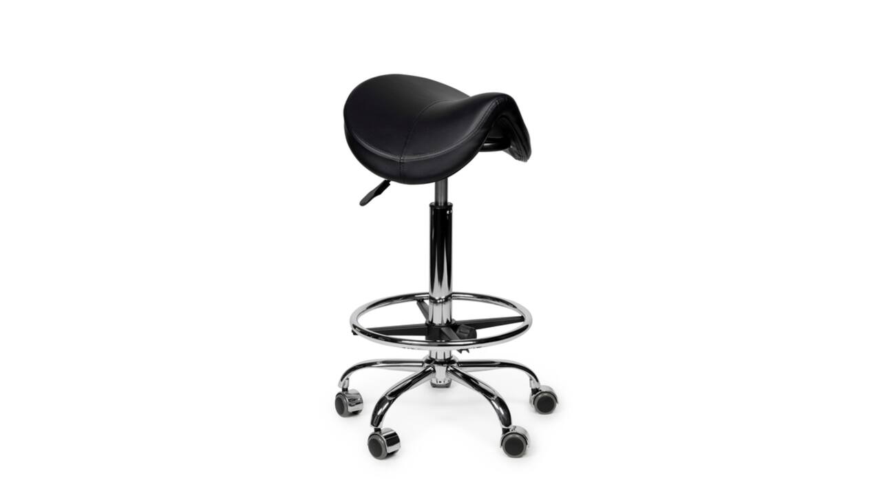 Zadelkruk Office Premium standaard met voetring harde wielen zw