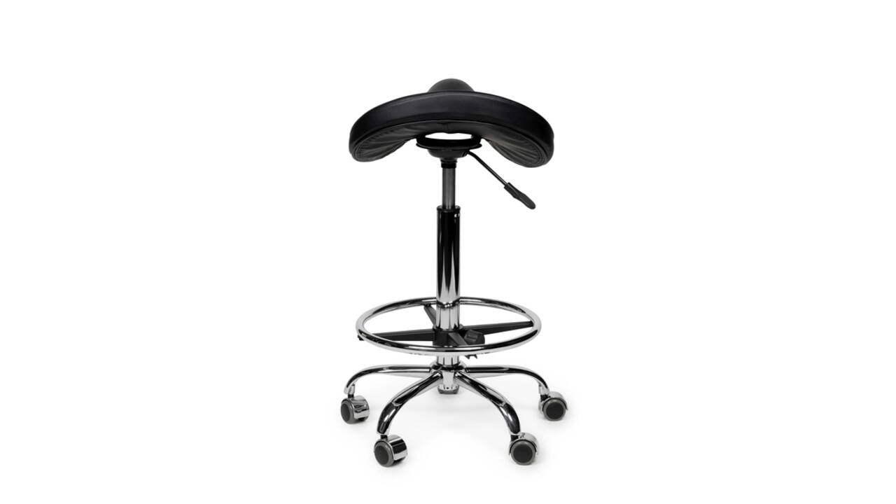 Zadelkruk Office Premium standaard met voetring harde wielen zw