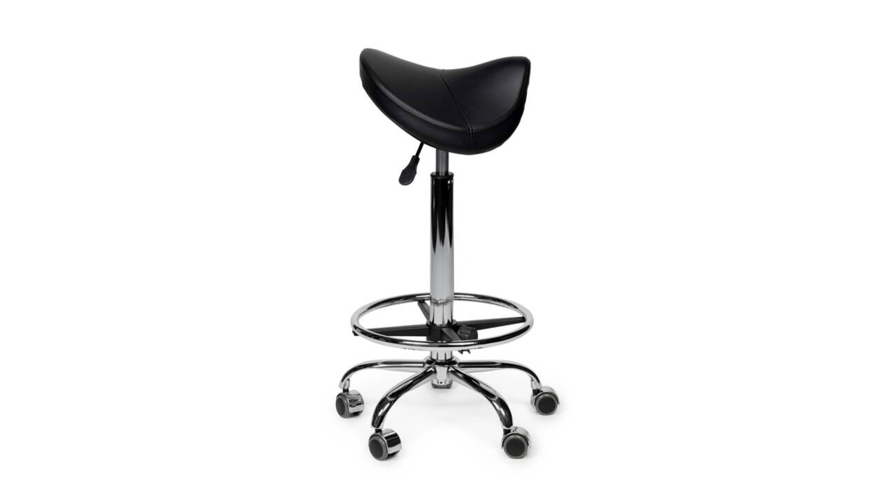 Zadelkruk Office Premium hoog met voetring harde wielen zw