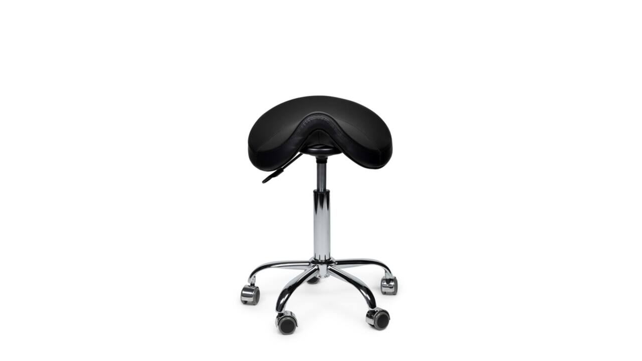 Zadelkruk Office Premium laag zonder voetring harde wielen zw
