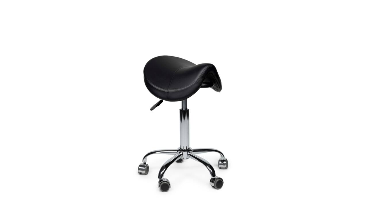 Zadelkruk Office Premium laag zonder voetring harde wielen zw