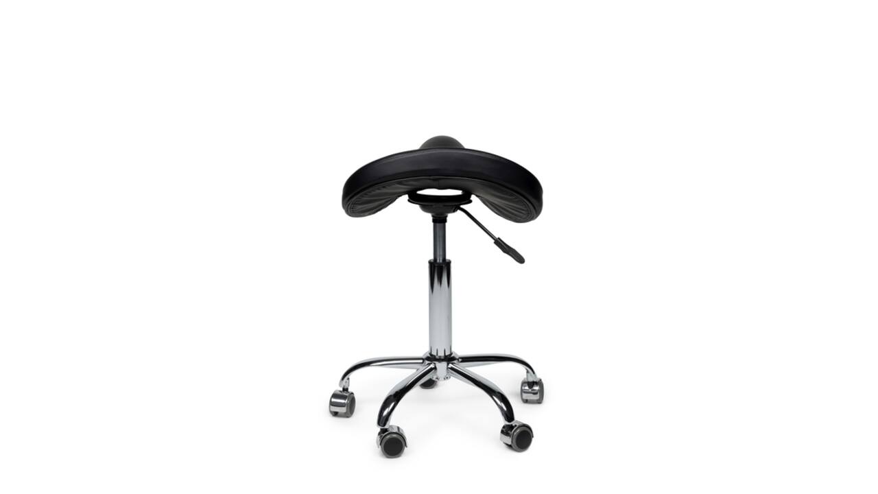 Zadelkruk Office Premium laag zonder voetring harde wielen zw