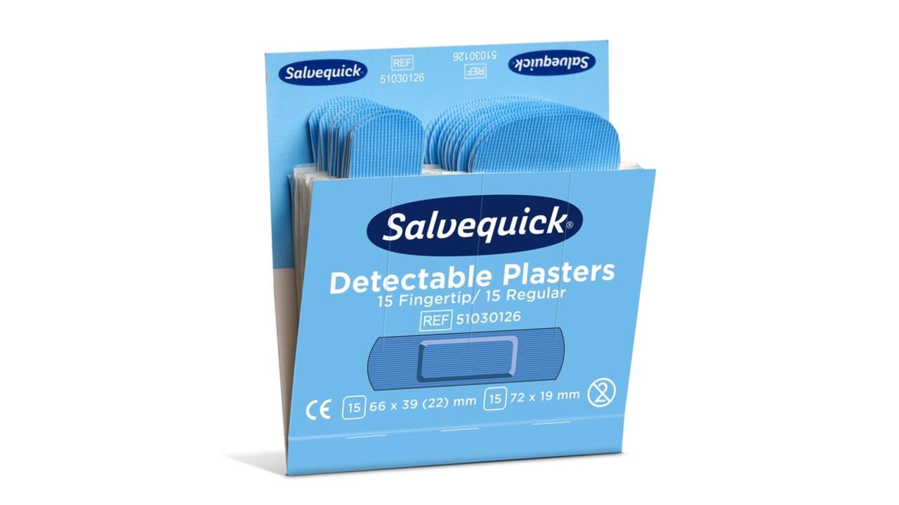 Pleisters Salvequick blauw detectabel mix 6x 30 stuks