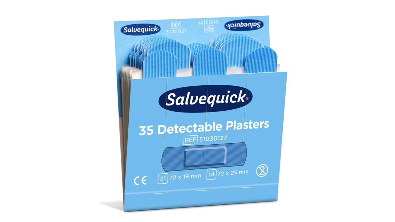 Pleisters Salvequick blauw detectable refill 6x 35 stuks