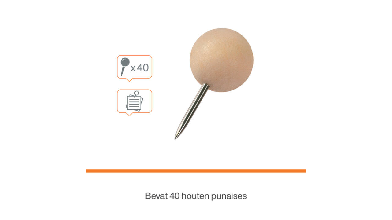 Punaises Nobo hout voor memobord 40 stuks